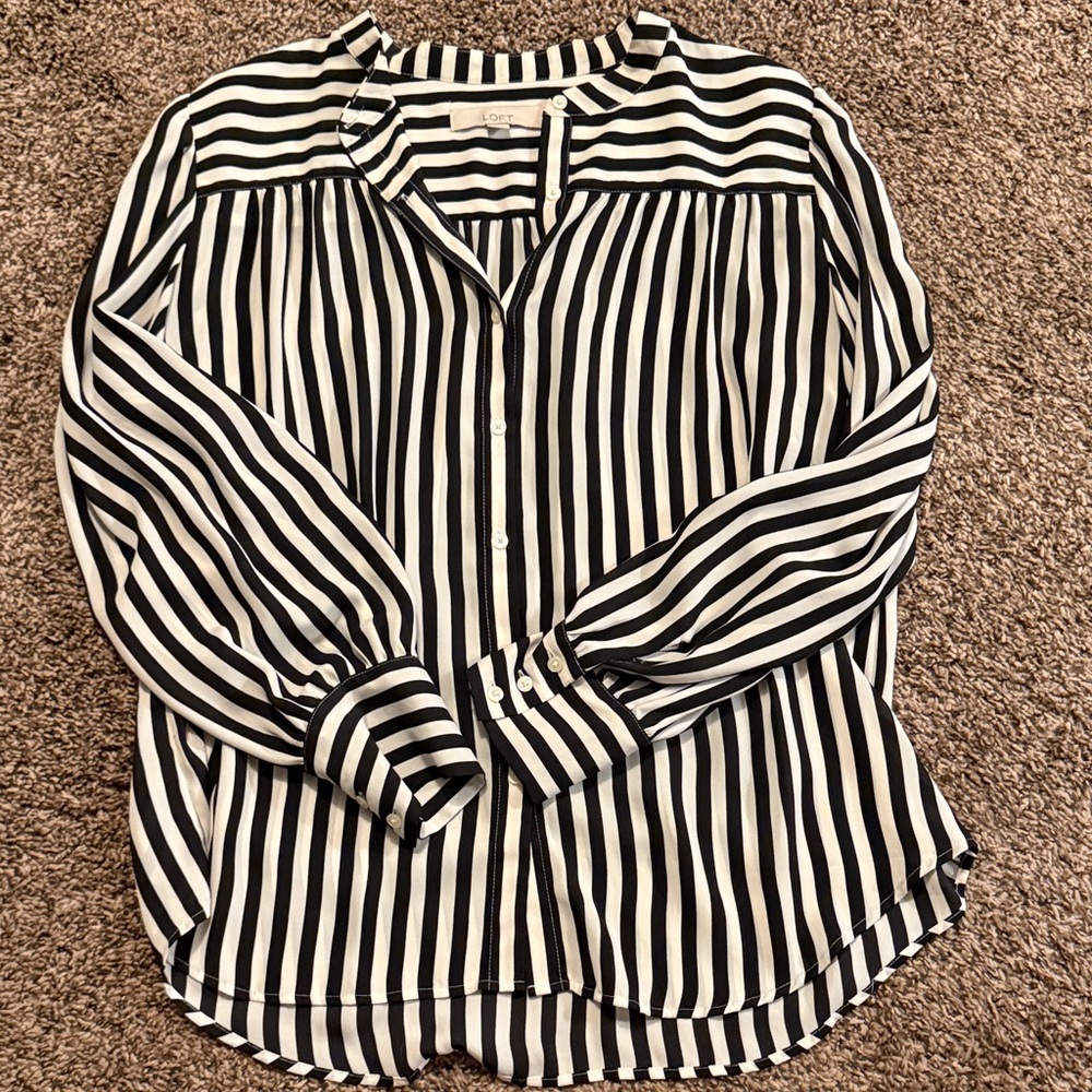 LOFT Black and White Striped Blouse